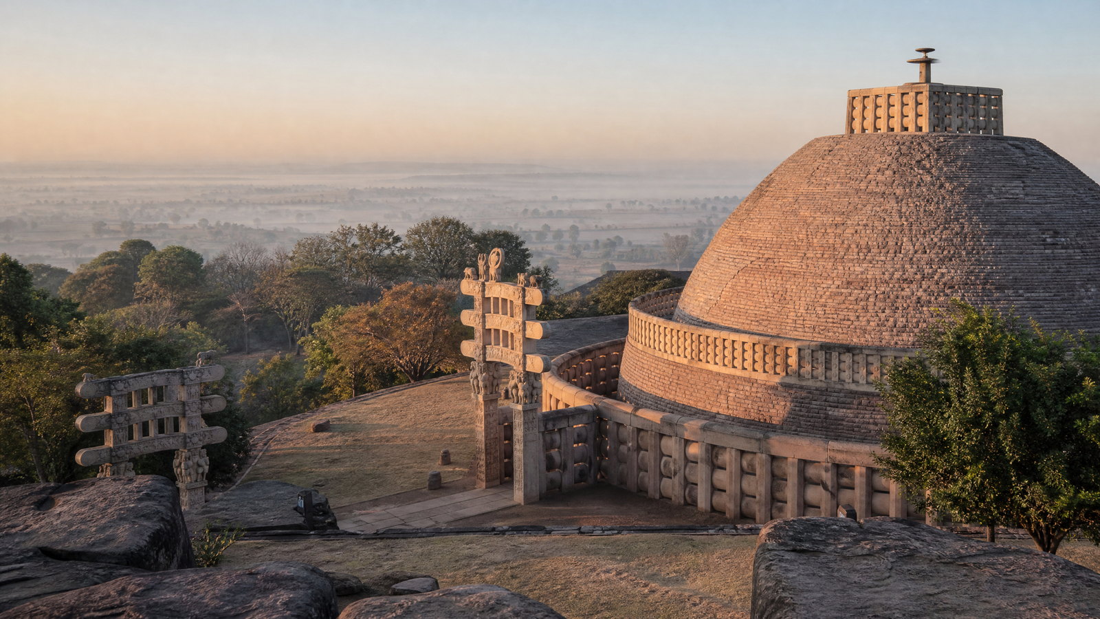 Jahaz Mahal reflected between the lakes of Mandu on a cloud-softened plateau