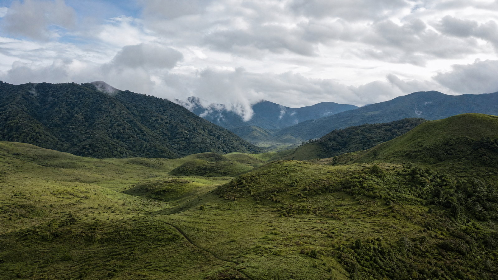 Clouds lift over Khonoma's stone-lined terraced fields and forested Nagaland hills.