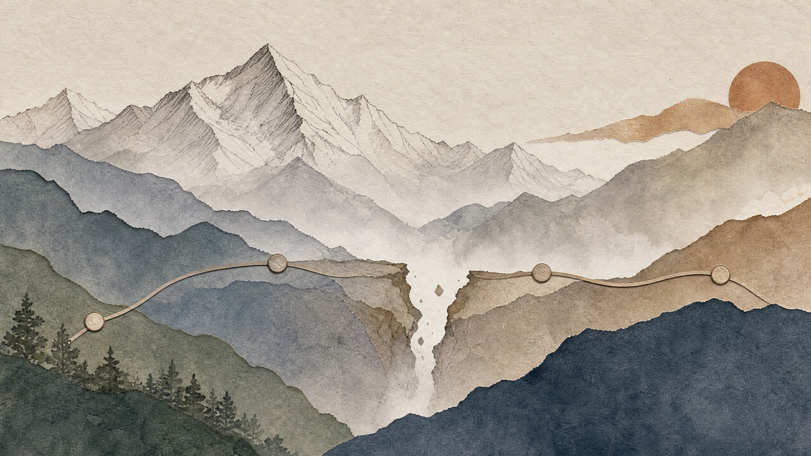 RAAHCHAL-made mountain-corridor schematic with an interrupted central connection representing the Gyirong status context