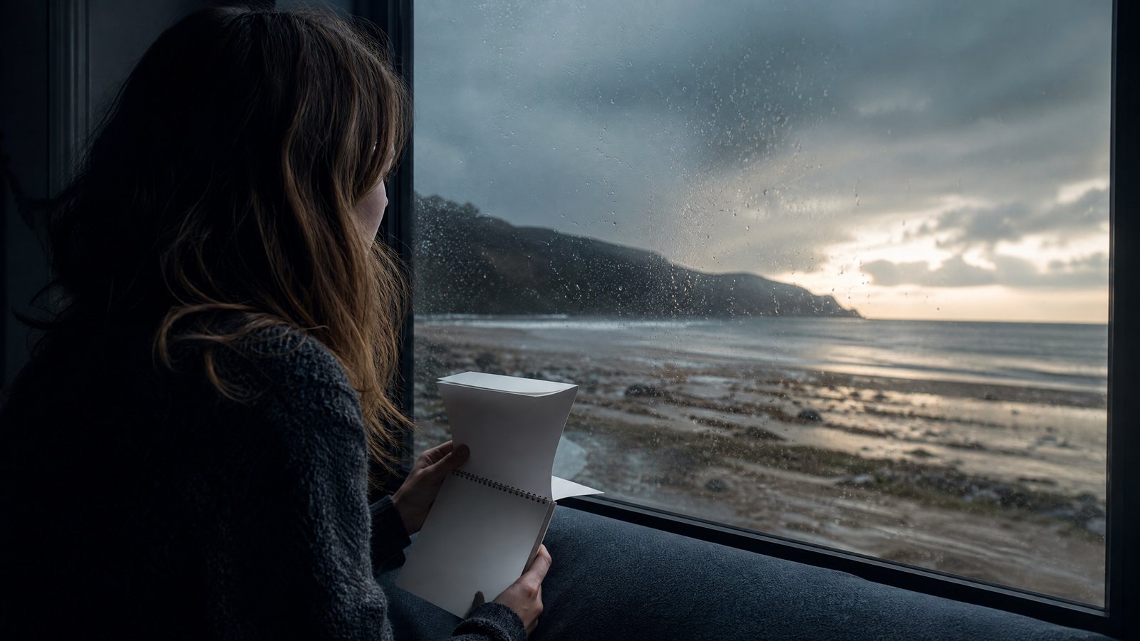 Traveller studying cloud movement beside a mountain trailhead in early morning light